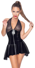 Mini Abito Sexy in Vinile con Trasparenze Mesh