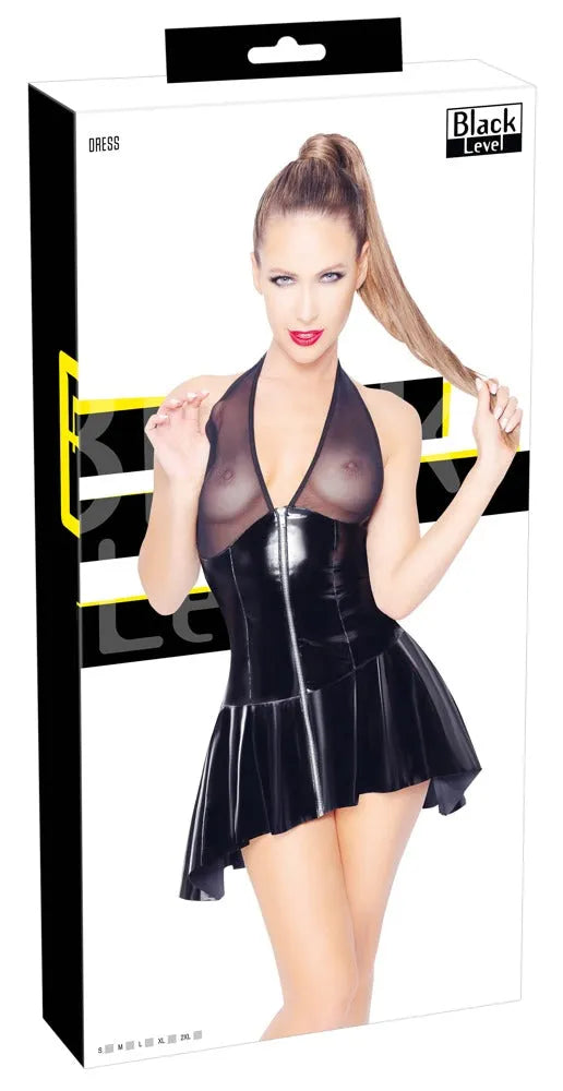 Mini Abito Sexy in Vinile con Trasparenze Mesh