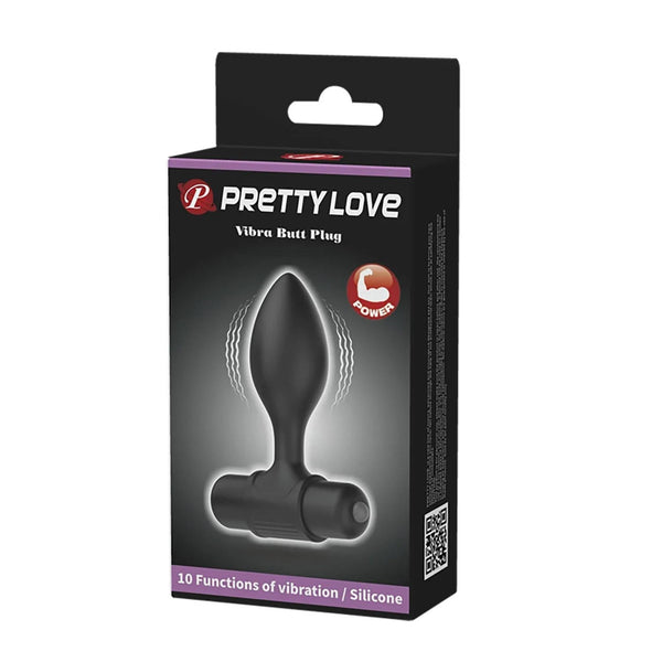 Confezione scatola nera plug anale vibrante Pretty Love con logo e specifiche