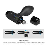 Plug anale nero smontato con vano batteria AAA e istruzioni apertura