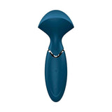 Vibratore a bastone Mini Wand-er blu Satisfyer testa a ventaglio e anello cromato