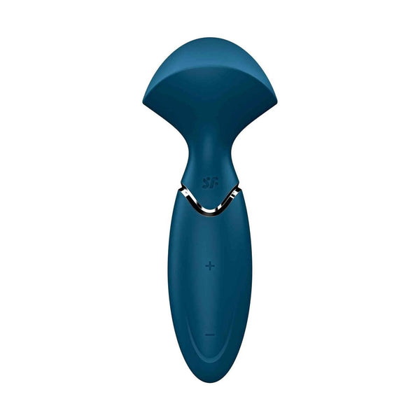 Vibratore a bastone Mini Wand-er blu Satisfyer testa a ventaglio e anello cromato