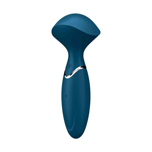 Mini Wand-er vibratore blu Satisfyer design ergonomico con logo SF inciso