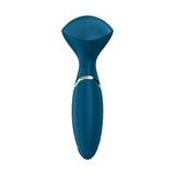 Vibratore a bastone Mini Wand-er blu Satisfyer finitura morbida su sfondo bianco
