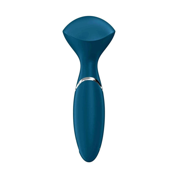 Vibratore a bastone Mini Wand-er blu Satisfyer finitura morbida su sfondo bianco