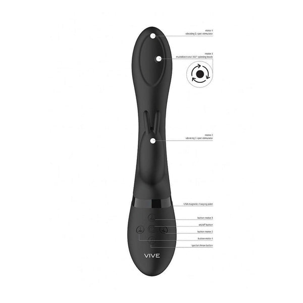 Vibratore rabbit nero Mira diagramma funzioni motori e pulsante climax inglese