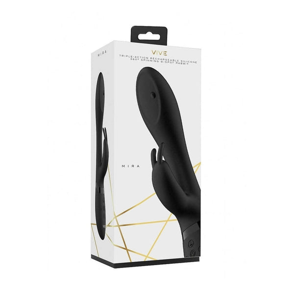 Confezione vibratore Mira Rabbit Nero VIVE ricarica USB con design geometrico dorato