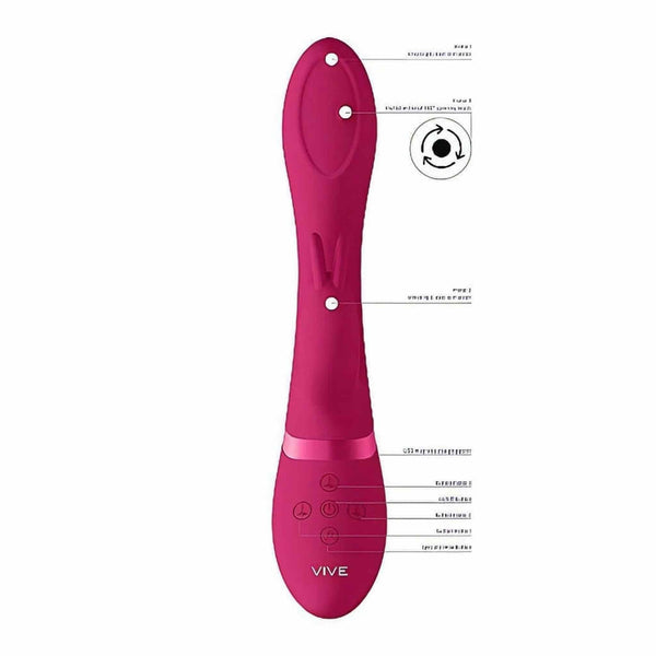 Vibratore rabbit fucsia Mira diagramma funzioni motori e pulsante climax