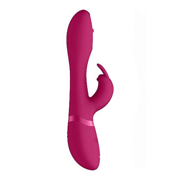 Vibratore rabbit fucsia Mira in silicone morbido con fascia metallica lucida