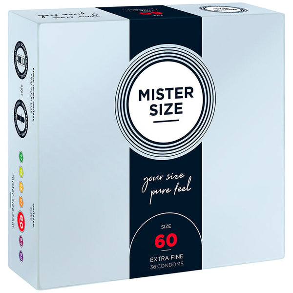 Pacco grande Mister Size Profilattici Extra Fini 60 mm, 36 pezzi, lattice trasparente