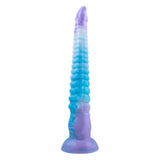 Dildo Monster Glow in the Dark in silicone flessibile viola e azzurro con superficie testurizzata