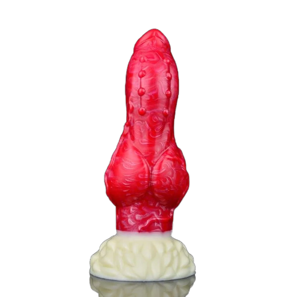 Dildo silicone rosso noduli verticali base bianca petali