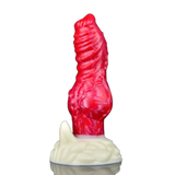 Dildo silicone rosso venature base bianca crema texture drago