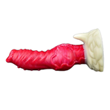 Dildo silicone rosso orizzontale texture ondulate base foglia