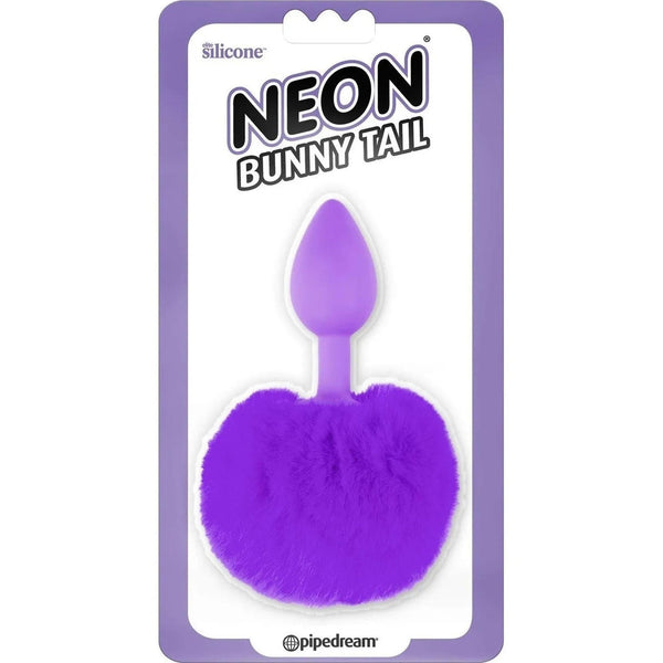 Confezione plastica plug anale Neon Bunny Tail viola Pipedream con scritta elite silicone