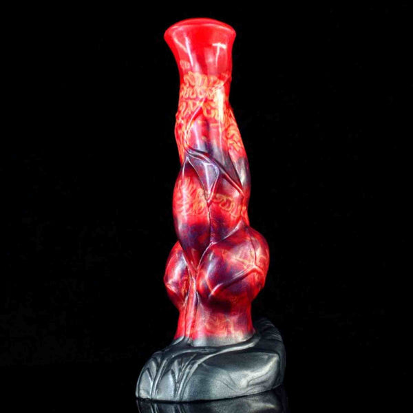 Dildo fantasy Nick Magmara in silicone al platino rosso e viola con dettagli dorati