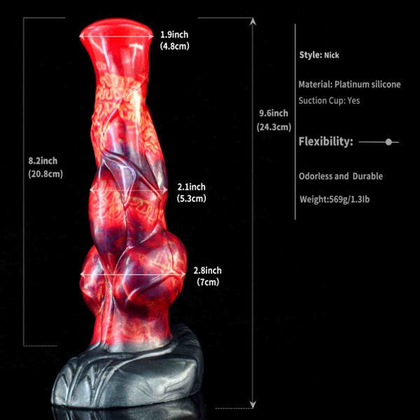 Dildo Nick Magmara silicone al platino rosso marmorizzato 24,3 cm ventosa inclusa