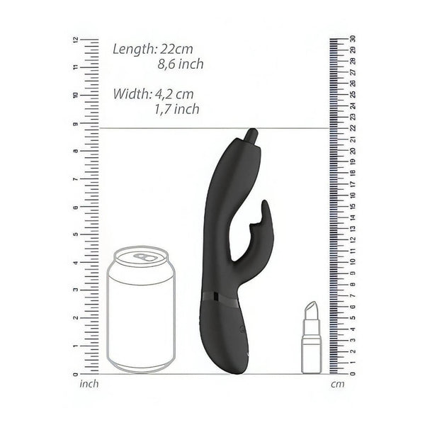 Schema dimensioni vibratore rabbit nero 22 cm con riferimento oggetti