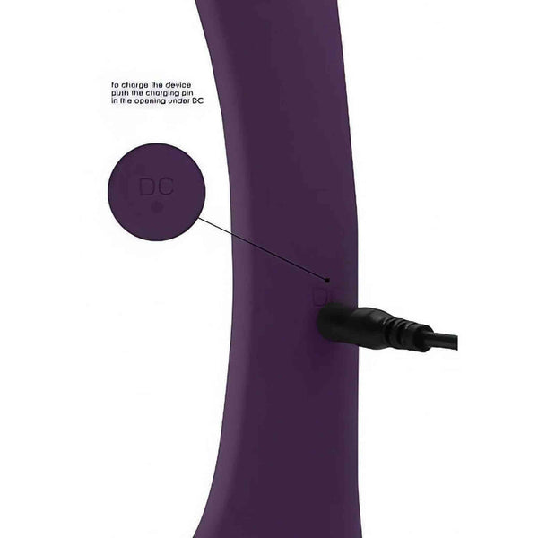 Dettaglio ricarica USB vibratore rabbit viola scuro con etichetta DC