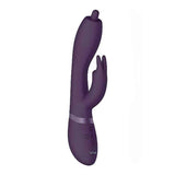 Vibratore rabbit viola scuro verticale con fascia argento e superficie morbida