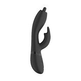 Vibratore rabbit nero in silicone opaco con punta rotante e design ergonomico