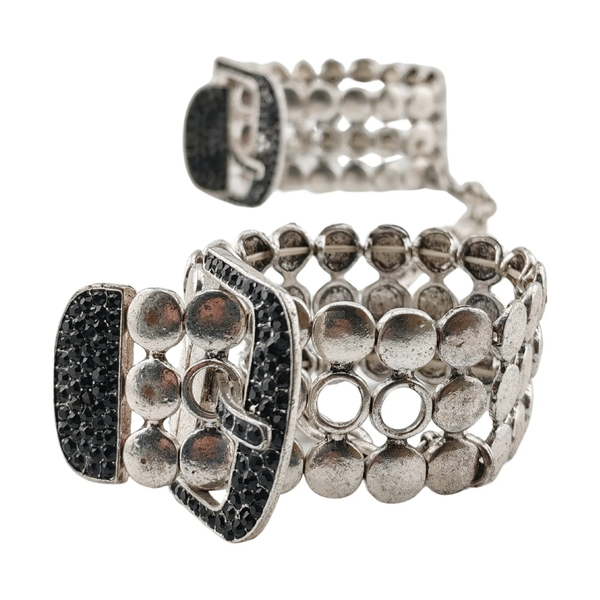 Vista laterale manette eleganti Noir Argent Elegant Os con dischi metallici e chiusura decorata