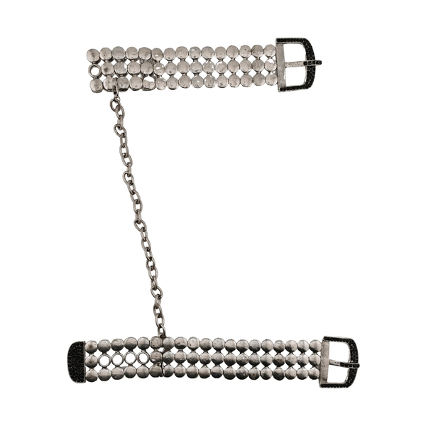 Manette da polso Noir Argent Elegant Os in metallo argento con cristalli neri e catena