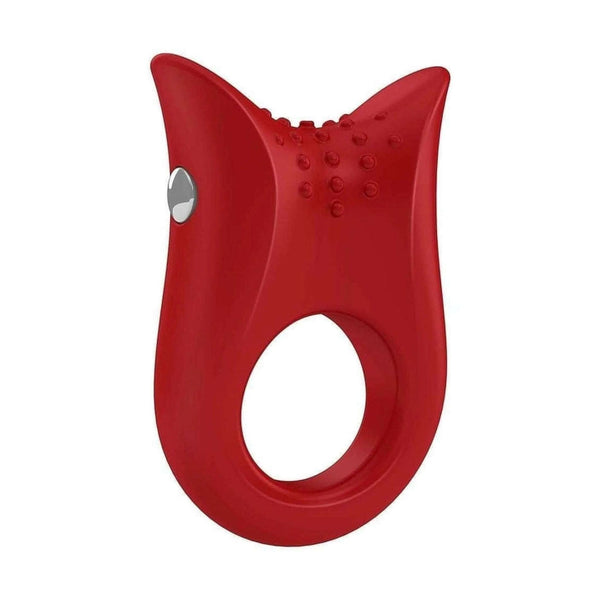 Anello vibrante OVO B2 rosso in silicone con rilievi e pulsante metallico