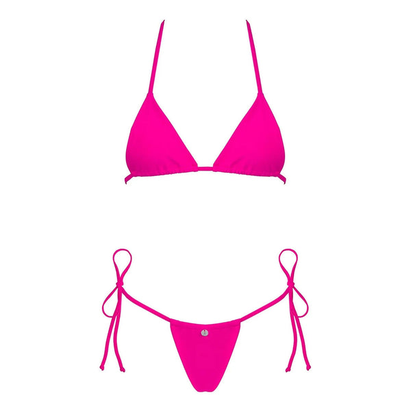 Bikini intero rosa acceso Obsessive Bella Vista in vista piatta con bottone centrale slip
