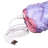 Otturatore masturbatore Octopus Orana con cavo USB collegato all'apertura rosa per vibrazione