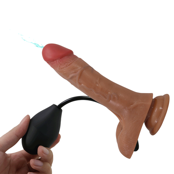 Dildo realistico marrone chiaro pompa manuale eiaculazione blu