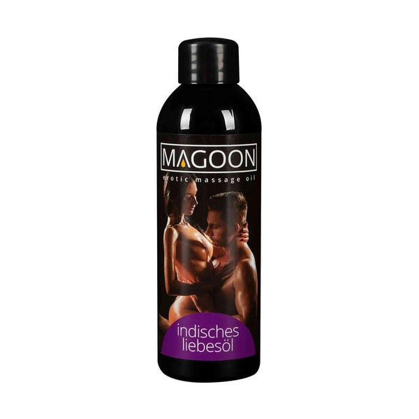 Fronte bottiglia olio massaggio erotico indiano Magoon 100ml coppia intima
