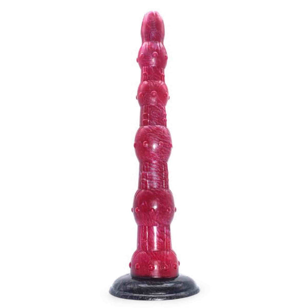 Dildo rosso marbled Optimus Kiara con texture noduli e scanalature