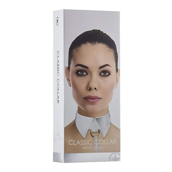 Scatola collare Classic Collar con guinzaglio bianco lucido per BDSM