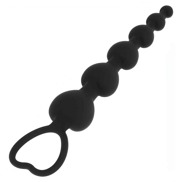 Palline anali silicone nero con anello cuore e sfere progressive