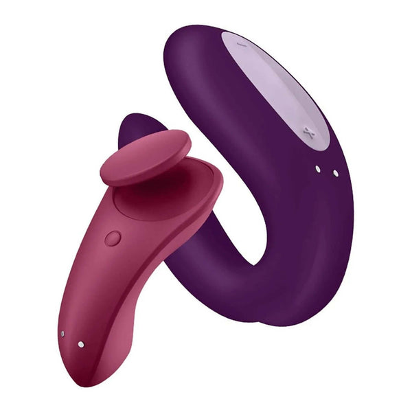 Vibratore Partner Box Satisfyer in silicone viola e rosso con app Bluetooth