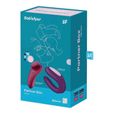 Confezione vibratore doppio Satisfyer Partner Box turchese con adesivo app gratuita