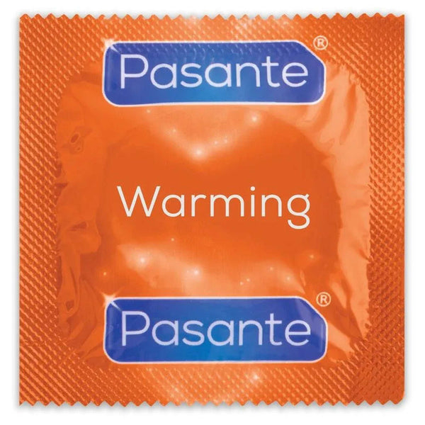 Confezione singola preservativo Pasante Warming effetto caldo colore arancione brillante