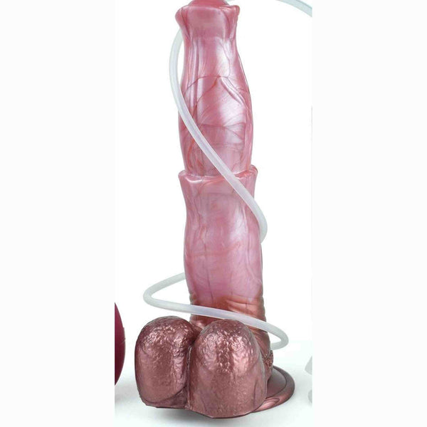 Dildo Pegasus rosa in silicone con finitura opaca e base testicolare in rame