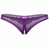 Perizoma viola Tanga con singola perla centrale e pizzo floreale
