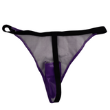 Perizoma vinile viola lucido con tasca esterna per vibratore wireless
