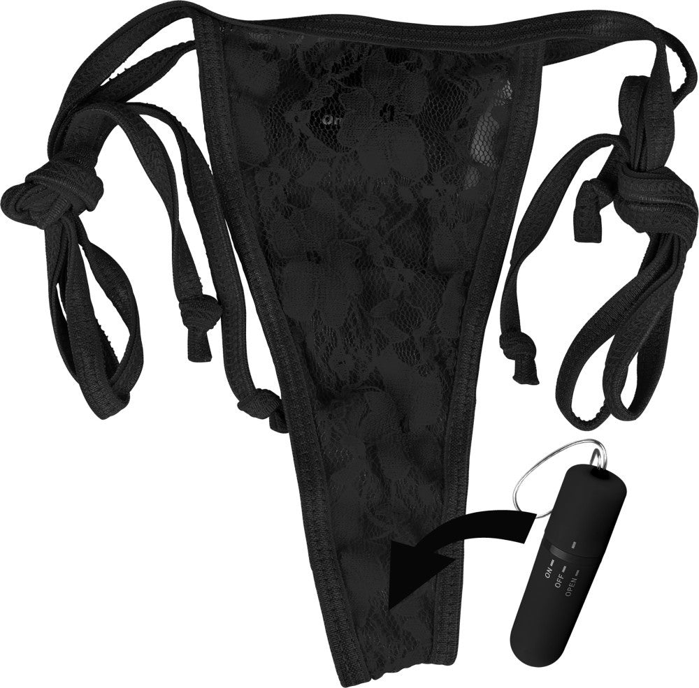 Vibrating thong with wireless remote control ring - 10 vibration modes, Black