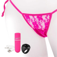 Perizoma vibrante in pizzo con stimolatore clitorideo a ricarica USB - Rosa