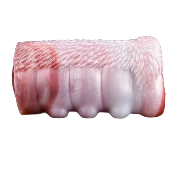 Toy masturbazione Petal Fairy in silicone liquido rosa texture pelliccia e rilievi ovali