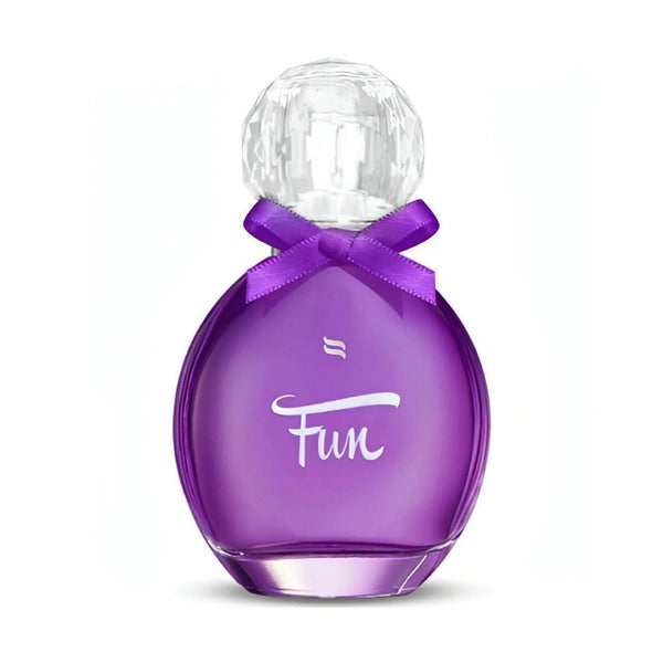Perfume Pheromone Obsessive Fun 30 ml bottiglia viola sferica con tappo a faccette e nastro satinato