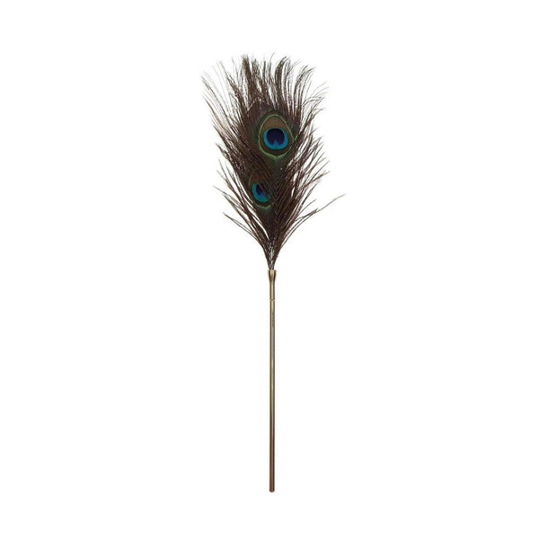 Piumino per solletico Peacock Tickler con piume di pavone blu-verdi e manico dorato