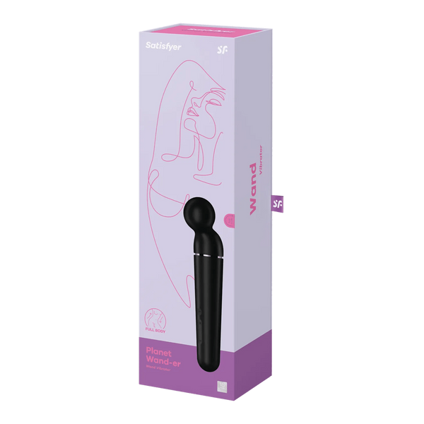 Confezione vibratore Planet Wand-er Nero vista laterale