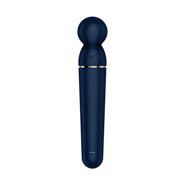 Vibratore Satisfyer Planet Wand-er blu opaco con logo SF e fascia rosa oro