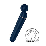 Satisfyer Planet Wand-er vibratore a bastoncino blu scuro e rosa oro con fascia dorata