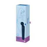Scatola vibratore wand Satisfyer Planet Wand-er blu e viola con design volto